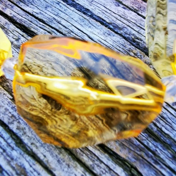 Big Yellow and Orange Plastic Gemstones Stretch Statement Bracelet - Picture 5 of 13